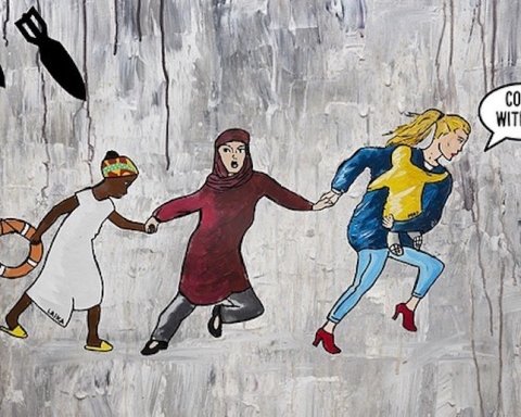 Laika street artist All Refugees Welcome